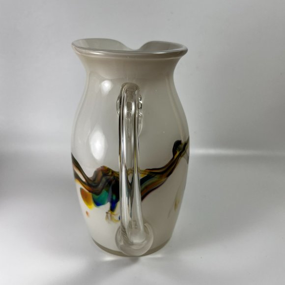Vtg Dalian Snowflake Color Swirl Glass Pitcher Jug Art Glass MCM Collectible - Picture 3 of 16